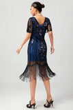 Flapper bordowa cekinowa sukienka bodycon z frędzlami z 1920 roku