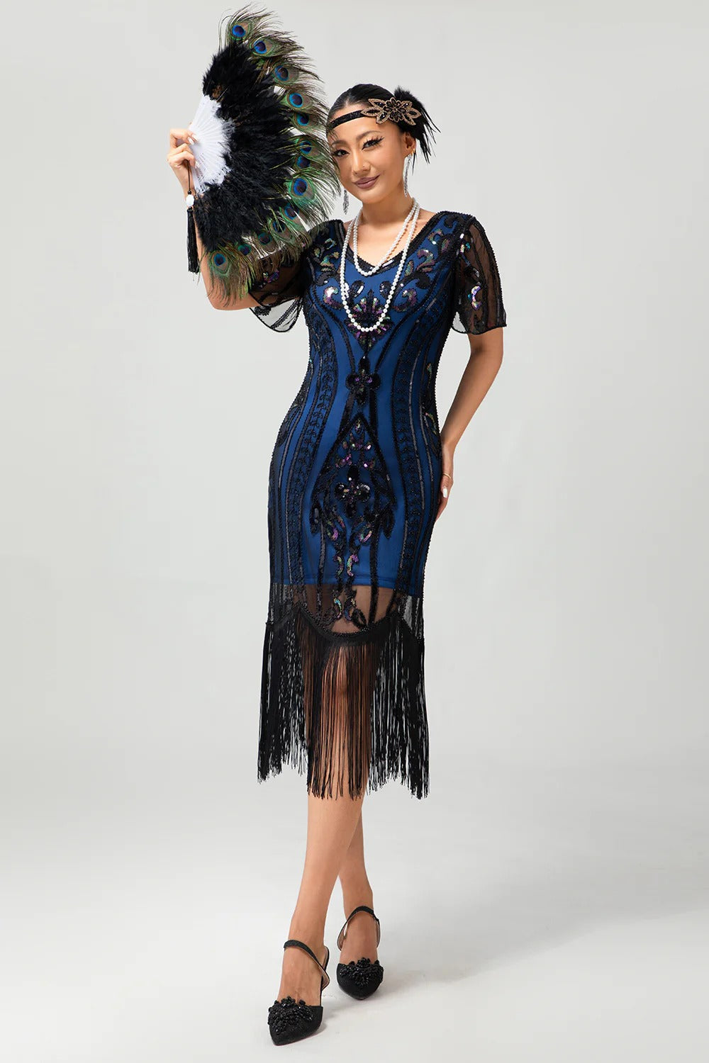 Flapper bordowa cekinowa sukienka bodycon z frędzlami z 1920 roku