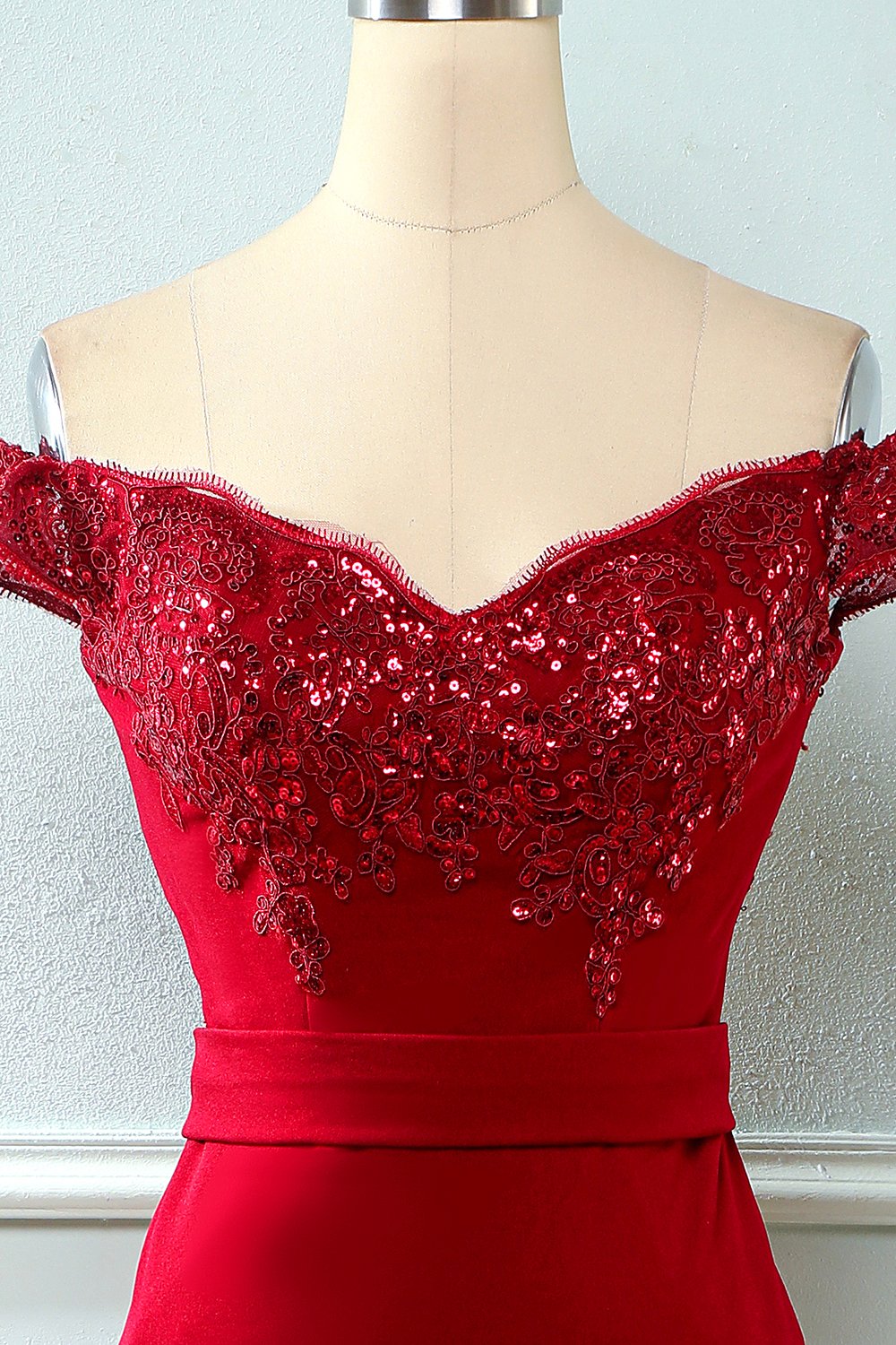 Off Ramię Cekiny Syrenka Prom Dress
