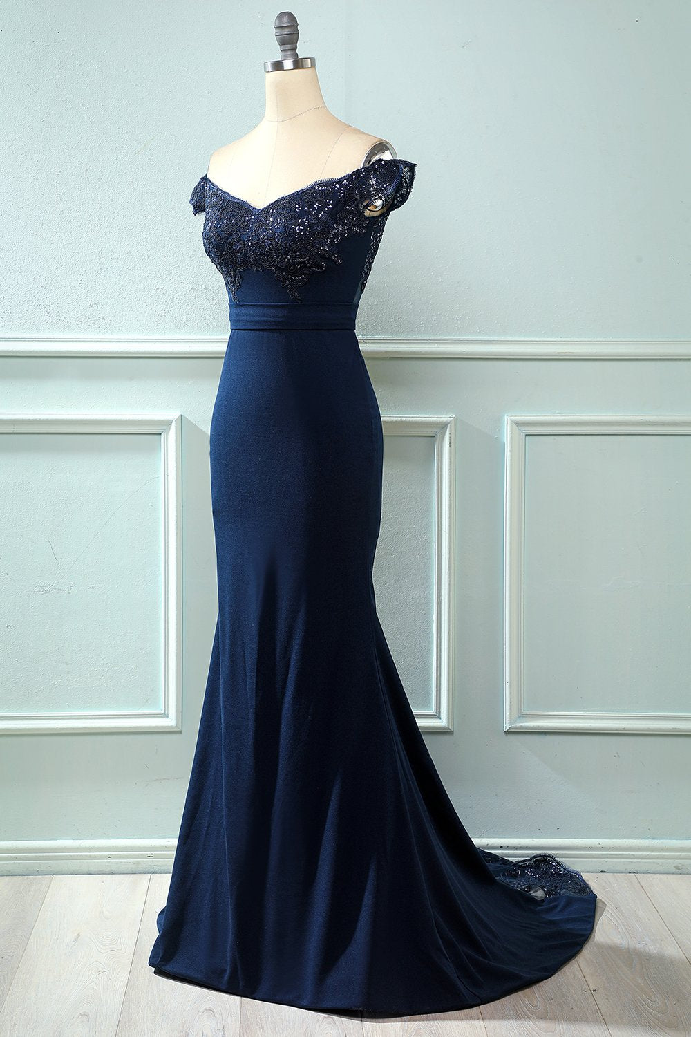 Off Ramię Cekiny Syrenka Prom Dress