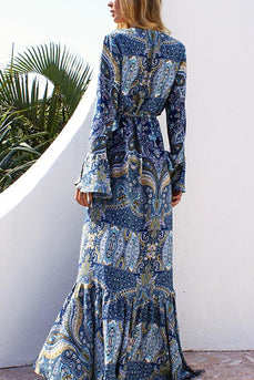 Niebieska Sukienki Maxi Letnie W Kwiaty