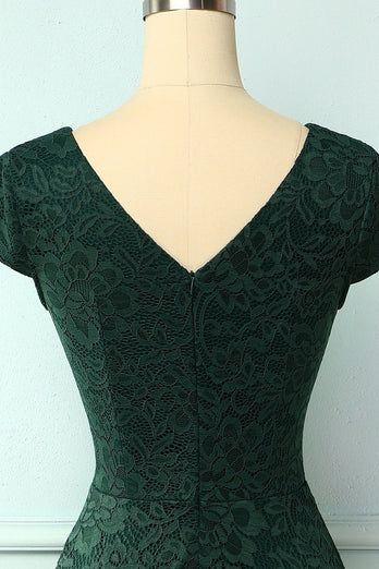 Zielony Asymetryczne Sukienki Koronkowe Dekolt V