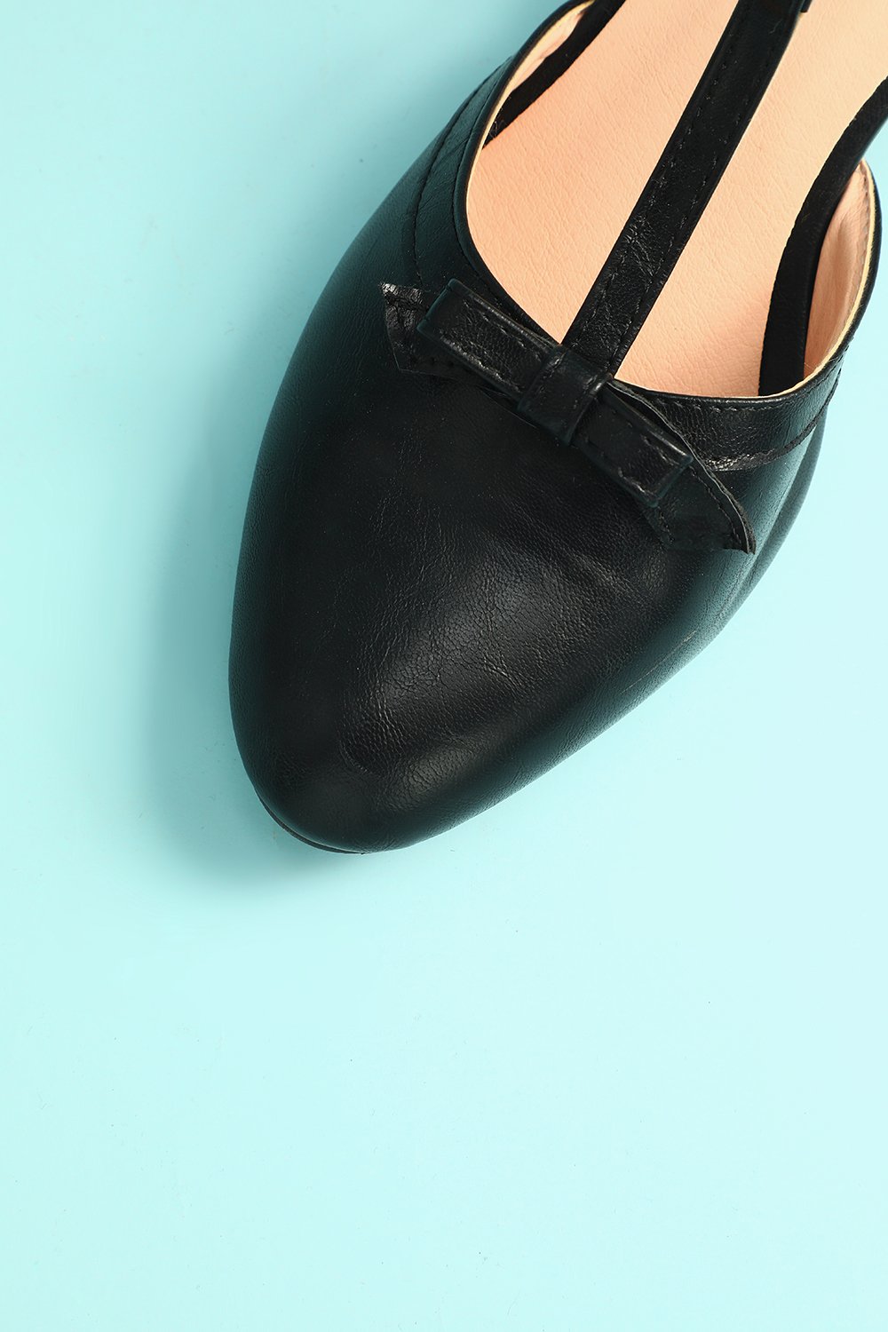 Czarne Skórzane Obcasy na Słupku