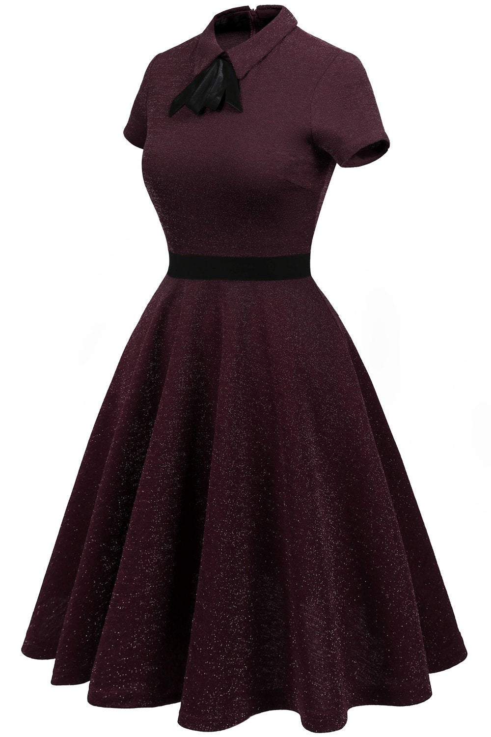 Burgundowa sukienka vintage z lat 50. z rękawami