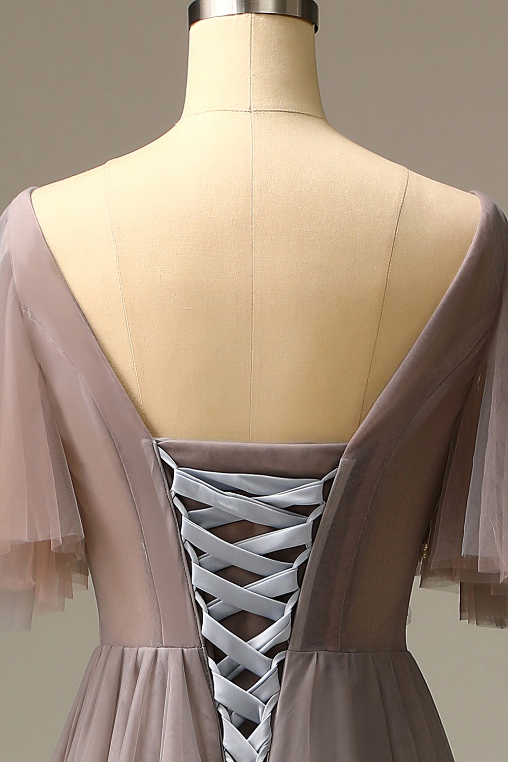 Szara Tiulowe Długa Sukienki Na Wesele z Aplikacjami