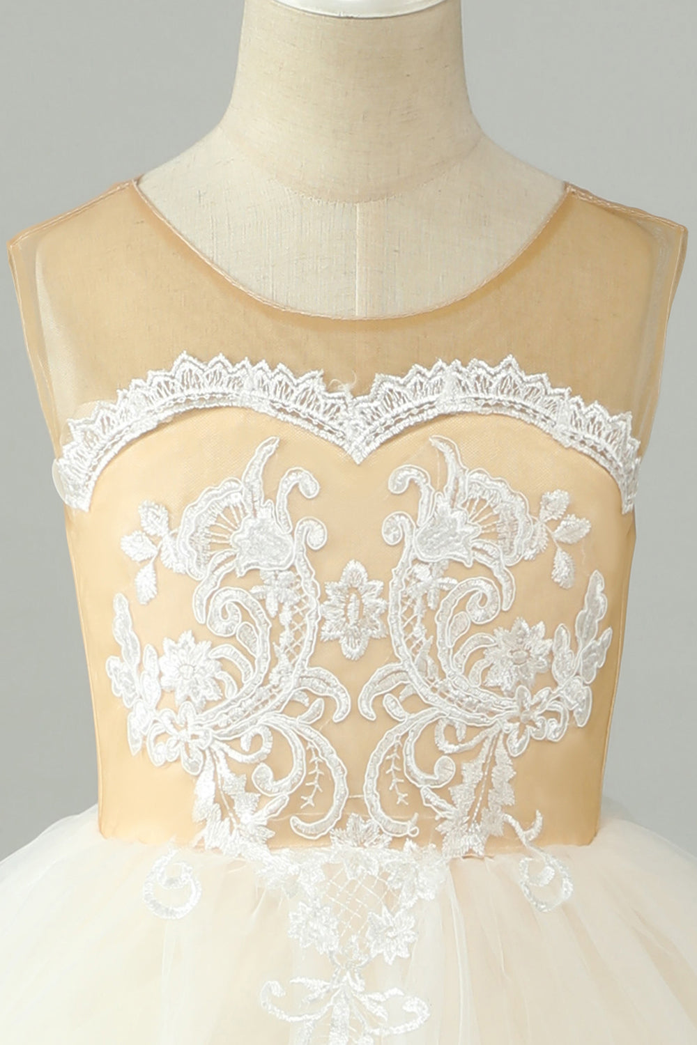 Szampan A Line Tiul Flower Girl Sukienka z kokardą