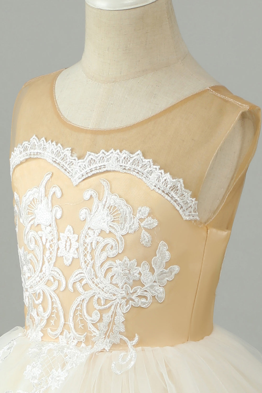 Szampan A Line Tiul Flower Girl Sukienka z kokardą