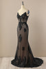 Załaduj obraz do przeglądarki galerii, Czarna Cienkich Ramiączkach Długie Sukienka Syrenka Na Studniówke z Koronki