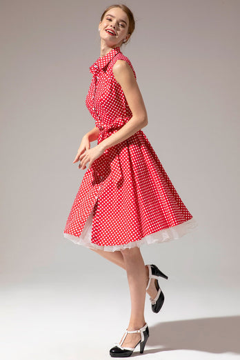 Sukienka z kropką bez rękawów z lat 50.