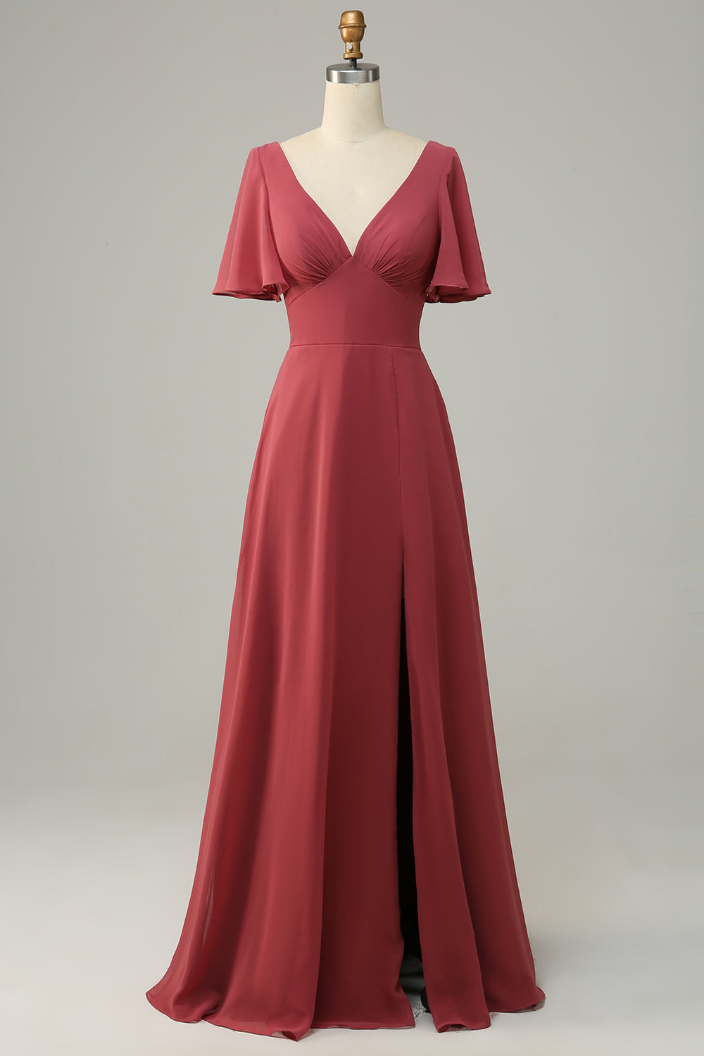 Dekolt V Krótkie Rękawy Sukienki Dla Druhny z Odkrytymi Plecami