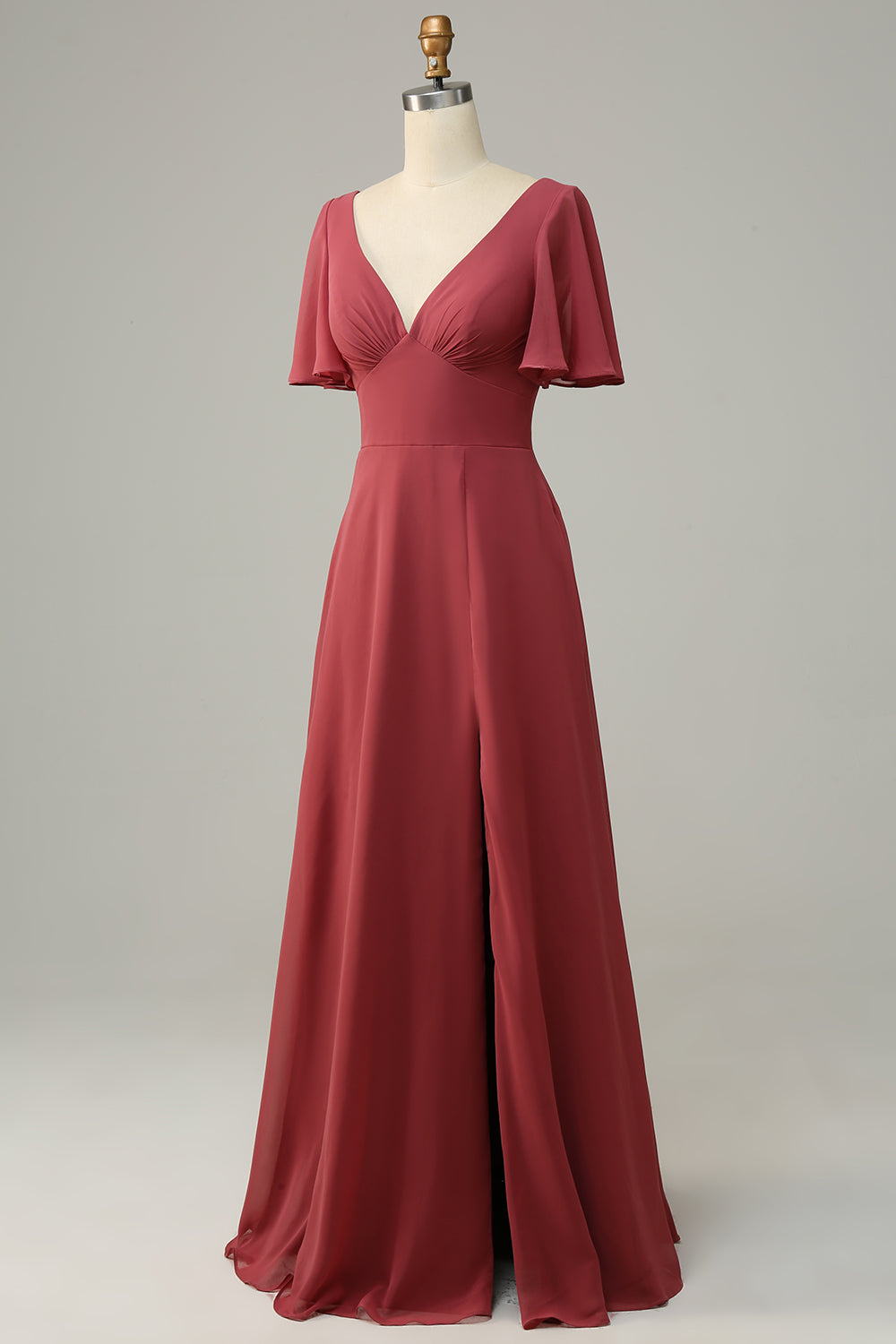 Dekolt V Krótkie Rękawy Sukienki Dla Druhny z Odkrytymi Plecami