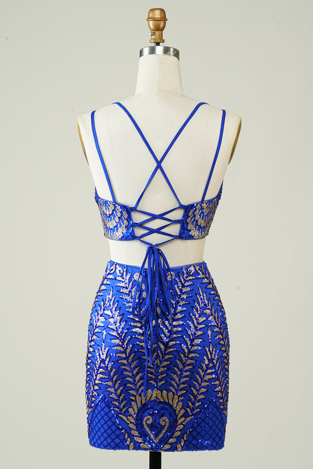 Royal Blue Dwuczęściowy Glitter Tight Homecoming Dress