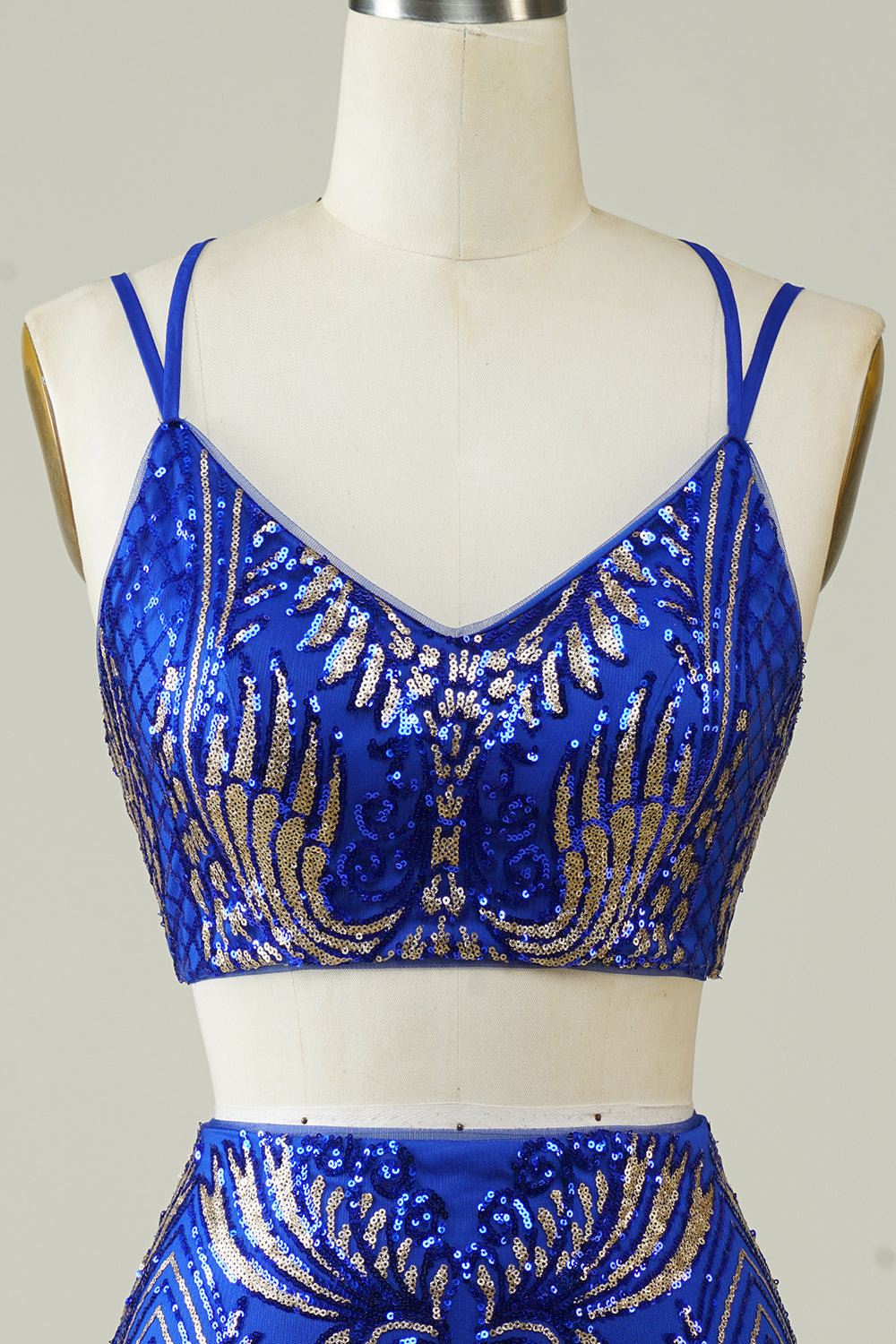 Royal Blue Dwuczęściowy Glitter Tight Homecoming Dress