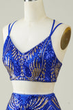 Royal Blue Dwuczęściowy Glitter Tight Homecoming Dress