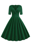 Zielony dekolt w serek z krótkim rękawem 1950s Swing Dress