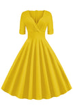 Zielony dekolt w serek z krótkim rękawem 1950s Swing Dress