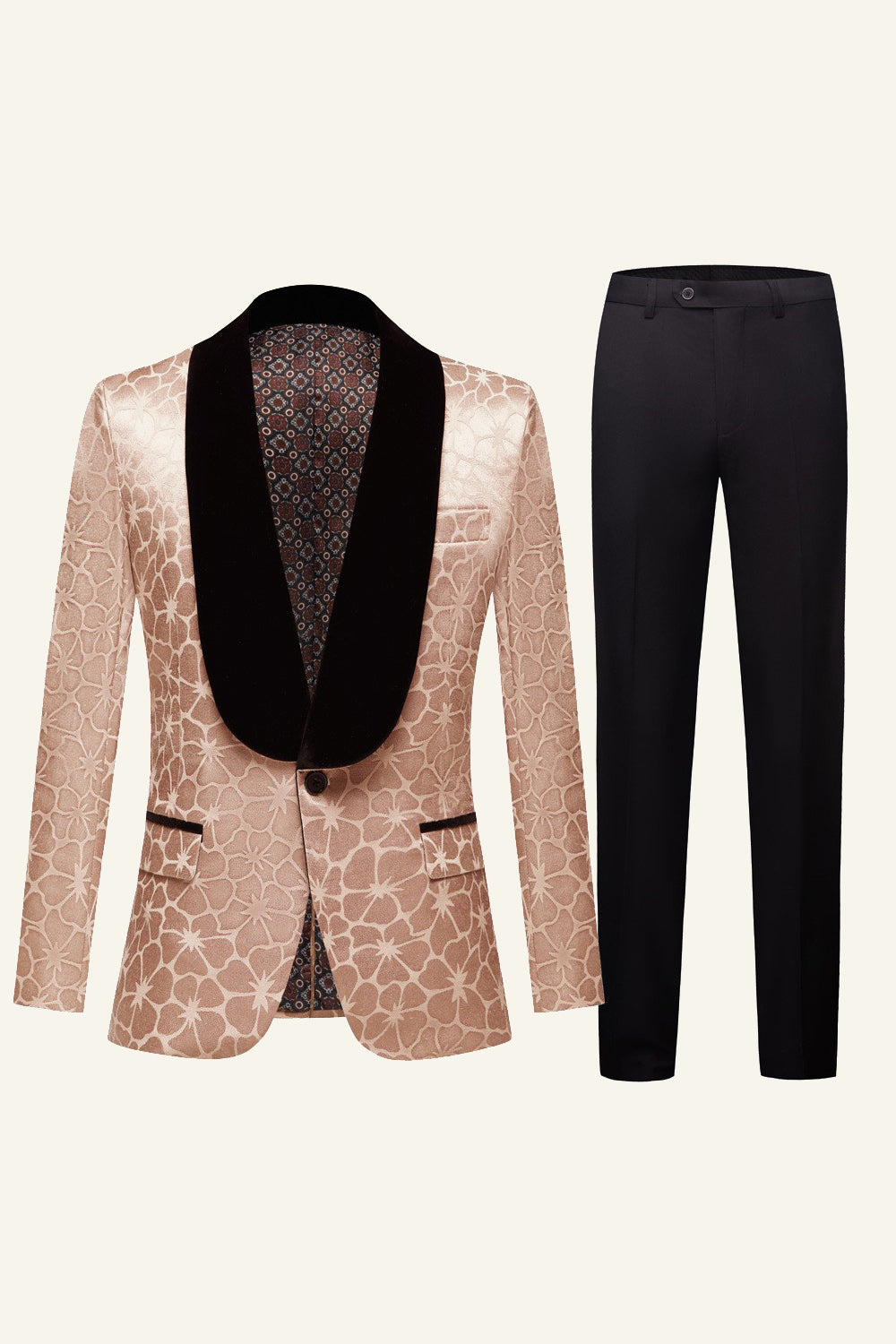 Szampan Żakardowy Szal Lapel 2 Piece Męskie Garnitury Formalne