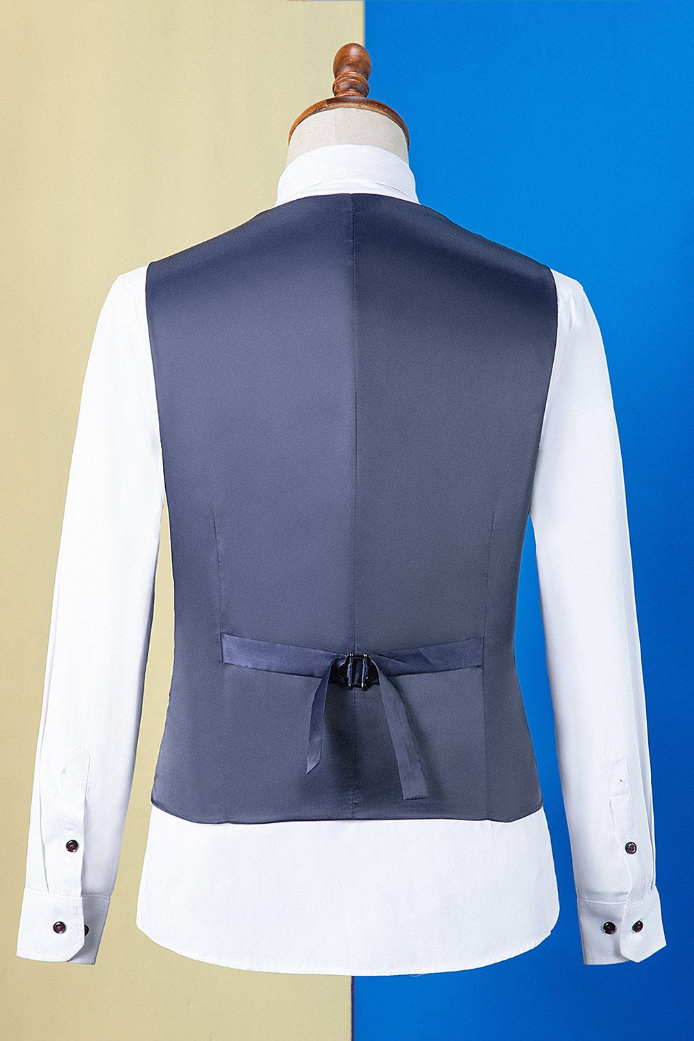 Ciemnoniebieski Klapa Szczytowa Garnitur 3 Częściowy Męski Jednorzędowy
