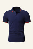 Granatowa Slim Fit Koszulki Polo Męskie z Krótki Rękaw