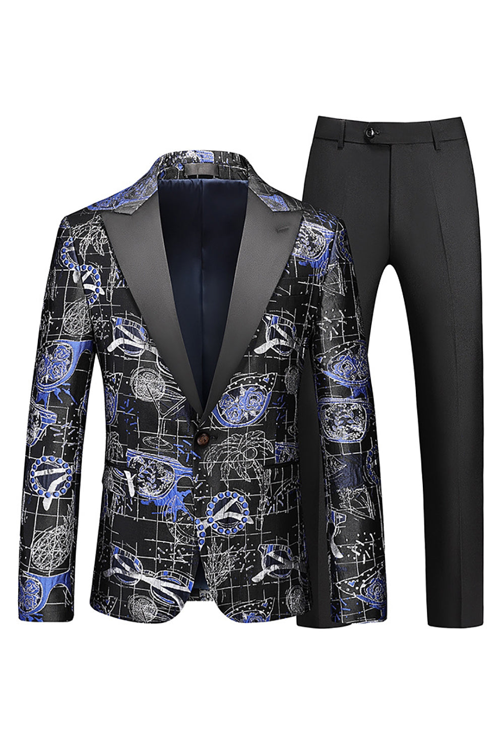 Męskie czerwone drukowane klapy szczytowe 2-częściowe garnitury Homecoming