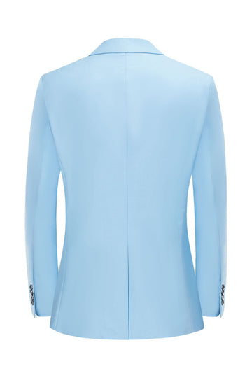 Męska jasnoniebieska karbowana klapa z jednym guzikiem marynarka ślubna