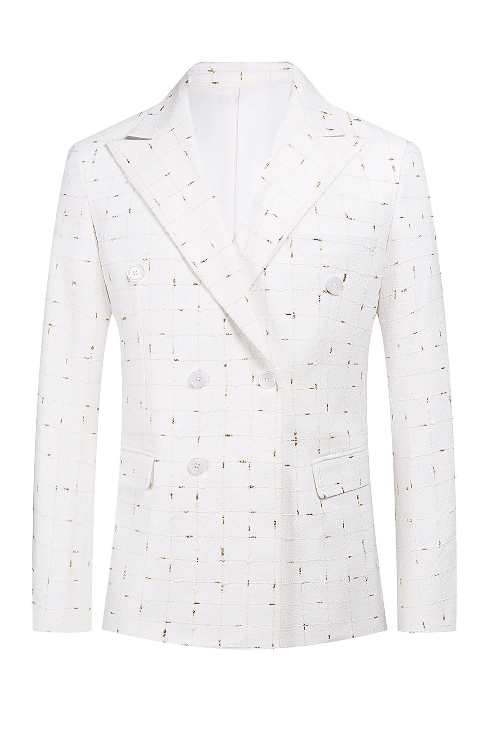 Białe Kraciaste Dwurzędowe 2-Częściowe Męskie Garnitury Na Studniówkę