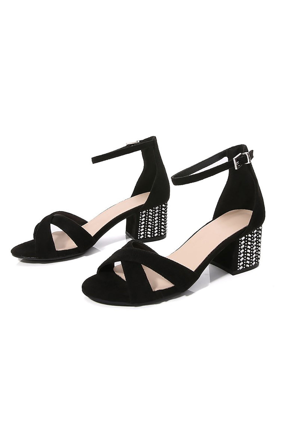 Black Cross Ankle Strappy Grube sandały na obcasie