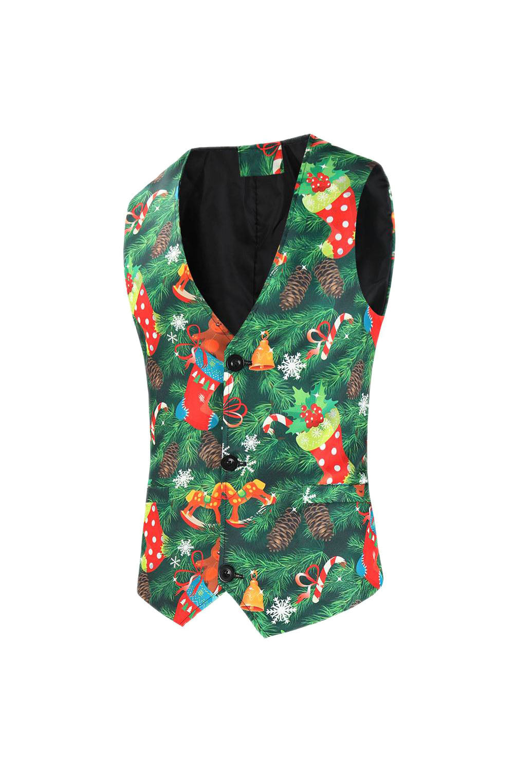 Zielone Drukowane 3-Częściowe Karbowane Klapy Świąteczne Garnitury Męskie