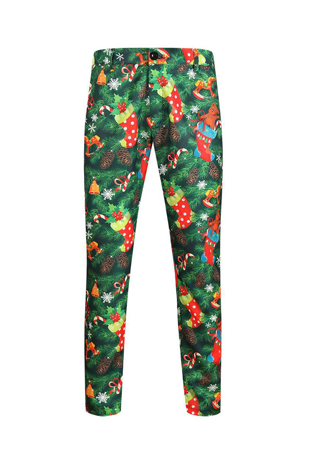 Zielone Drukowane 3-Częściowe Karbowane Klapy Świąteczne Garnitury Męskie