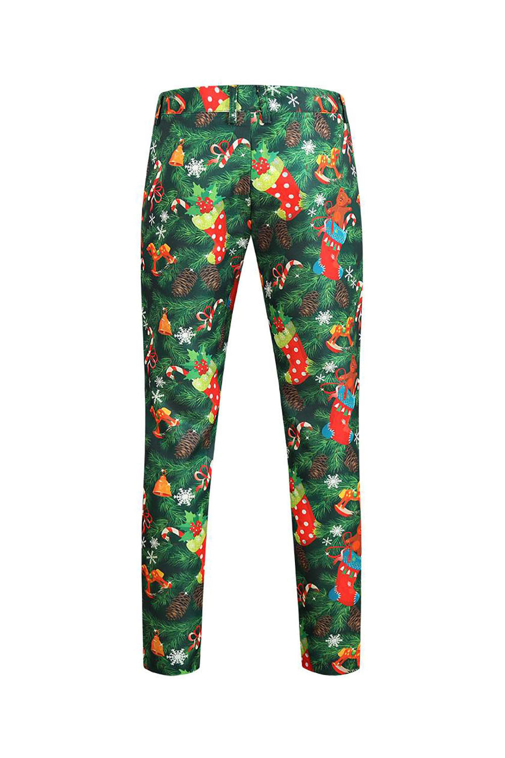 Zielone Drukowane 3-Częściowe Karbowane Klapy Świąteczne Garnitury Męskie