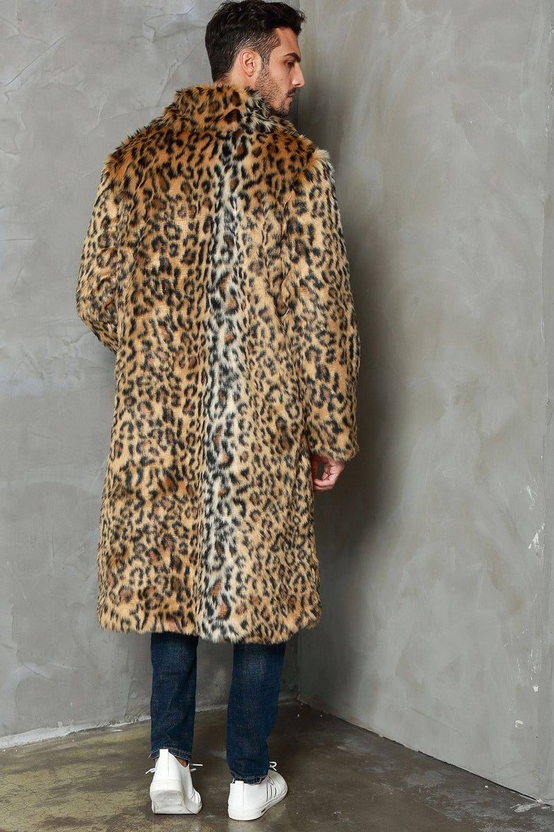Załaduj obraz do przeglądarki galerii, Khaki Leopard Drukowany Klapa Szyja Długi Płaszcz Męski Ze Sztucznego Futra