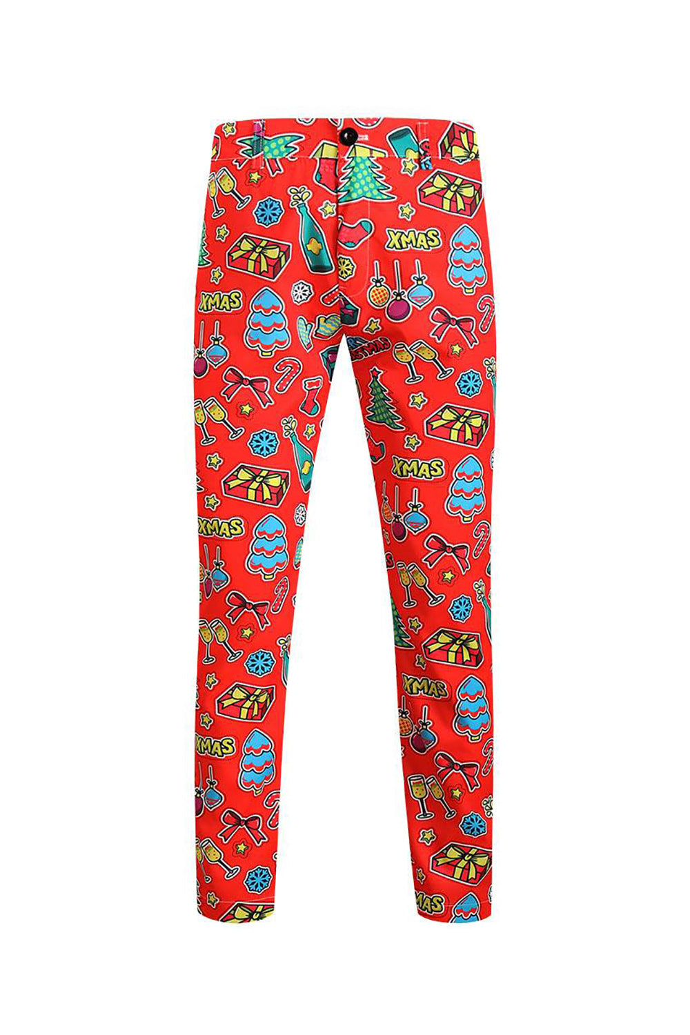 Męskie Zielone Świąteczne Garnitury Z Nadrukiem 3-Częściowe Na Jeden Guzik