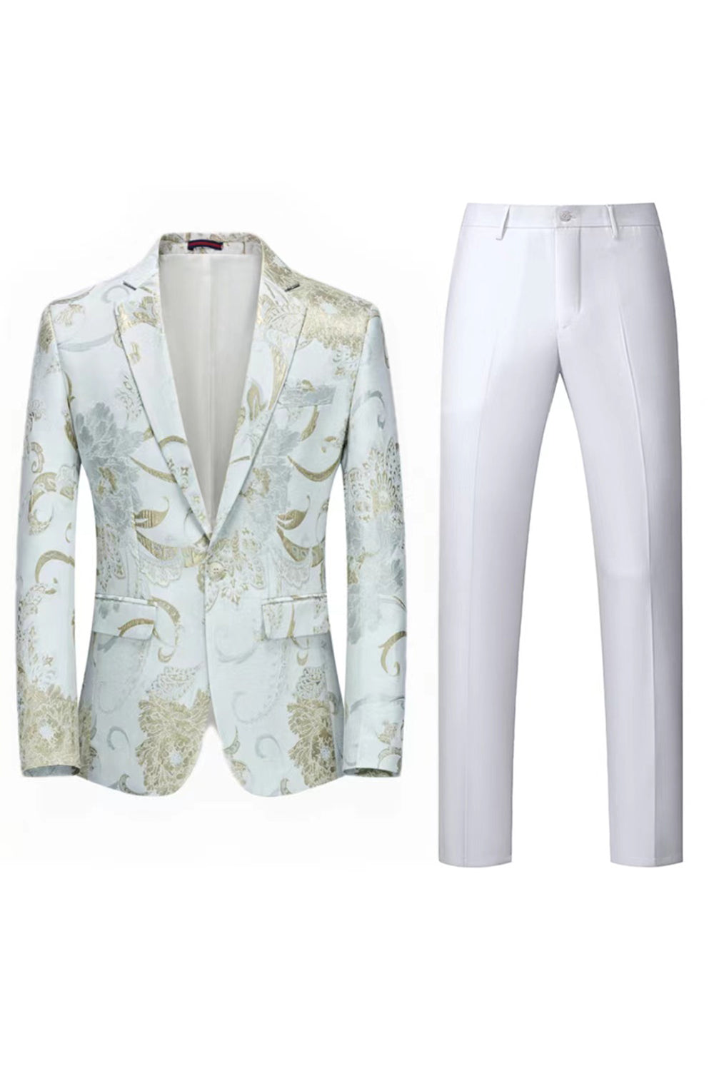 Jasnoróżowe Żakardowe 2-Częściowe Męskie Garnitury Balowe Z Karbowanymi Klapami