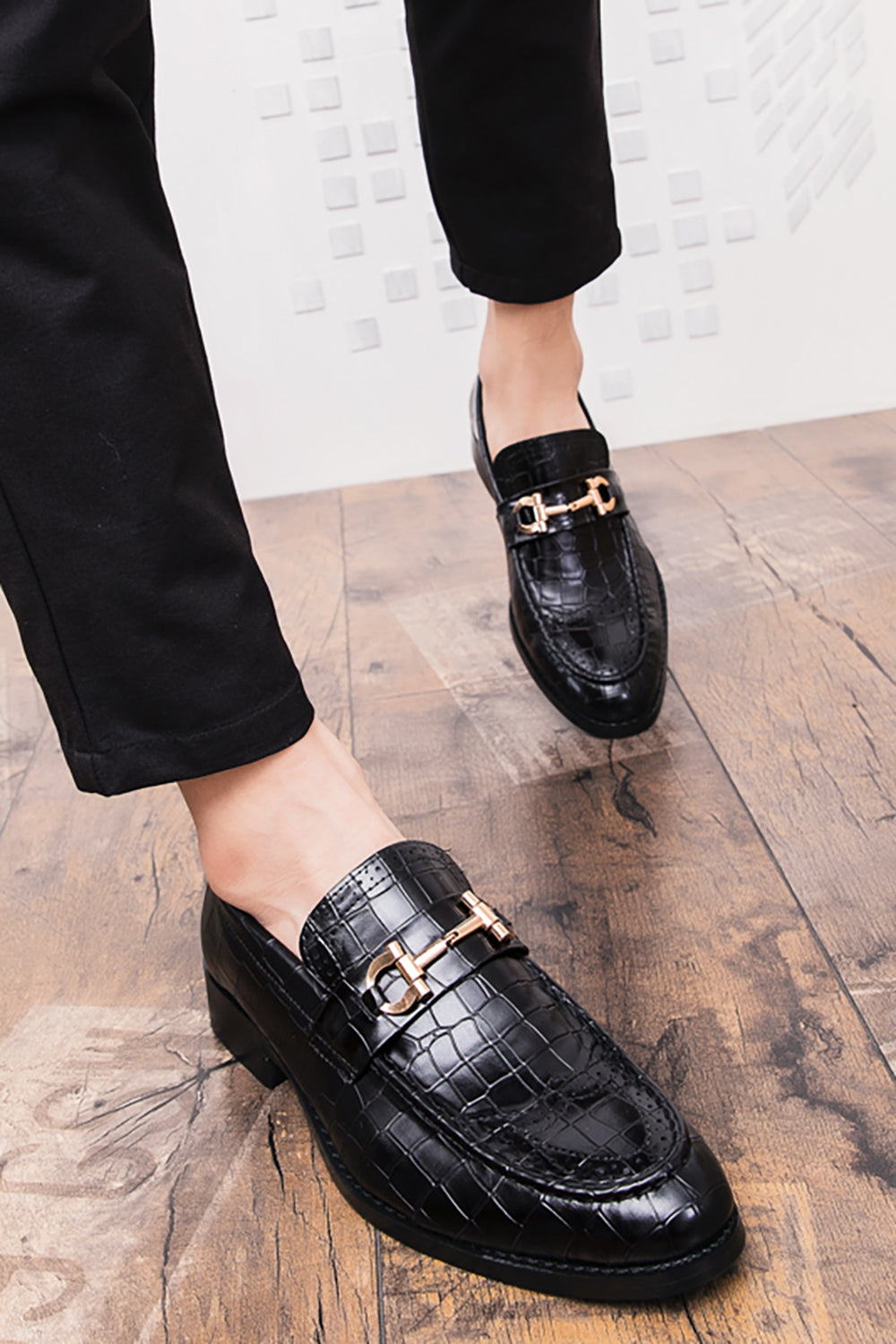 Czarne wsuwane skórzane buty monk męskie