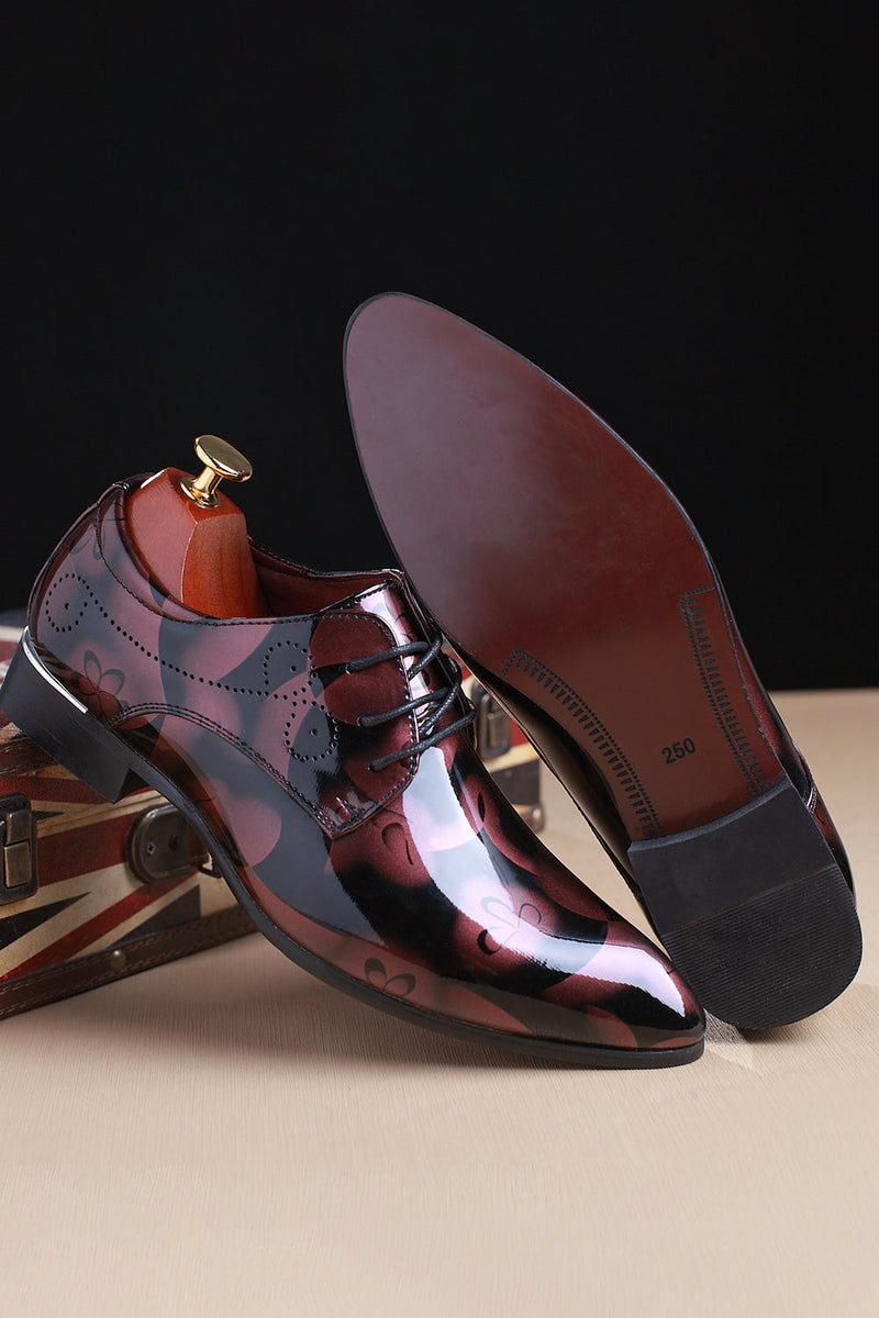 Załaduj obraz do przeglądarki galerii, Brązowe żakardowe męskie skórzane buty imprezowe