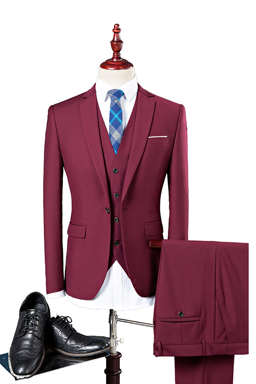 Granatowe 3 sztuki Slim Fit Casual Smokingowe garnitury