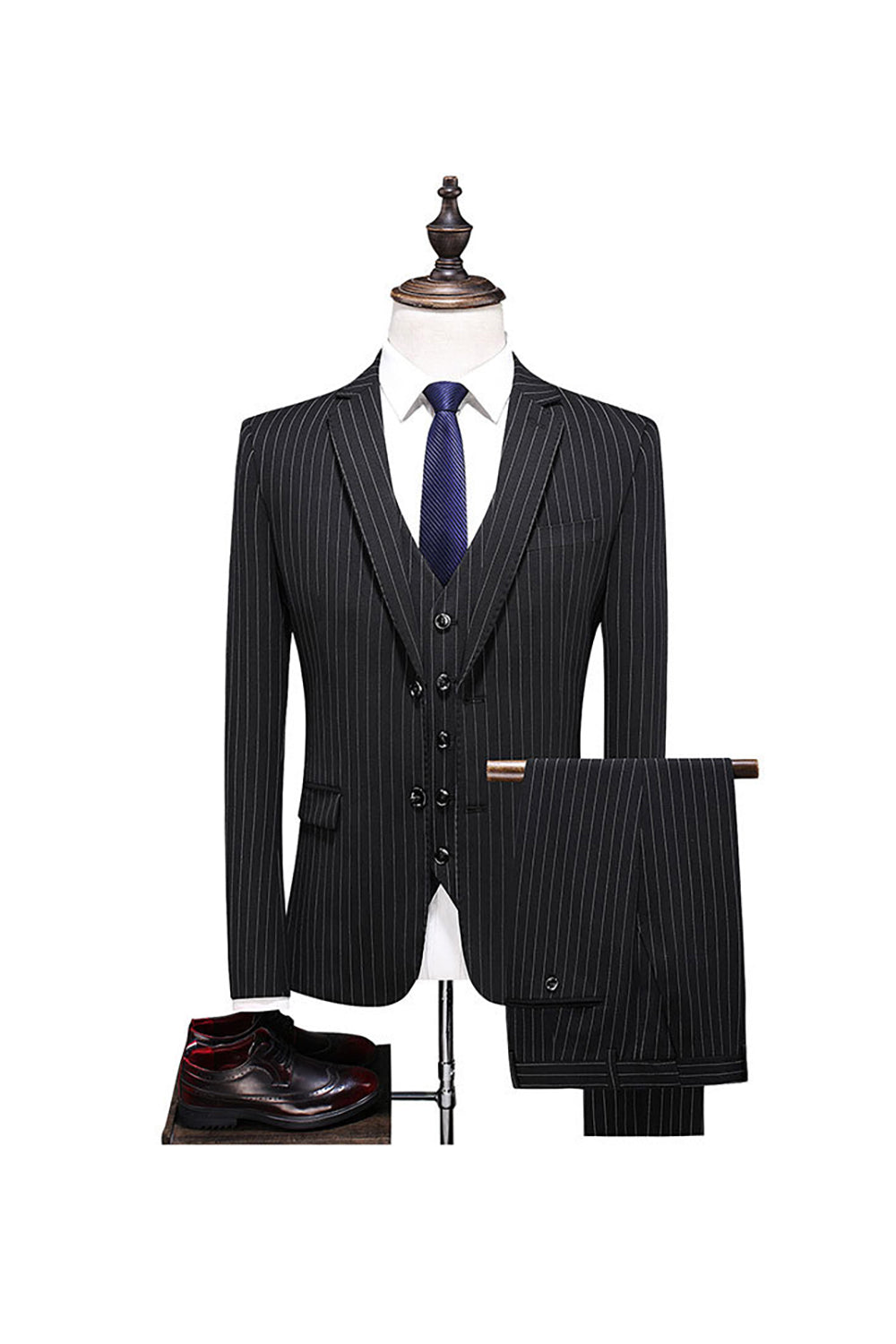Szary Pinstripe Notched Lapel Męskie 2-częściowe garnitury