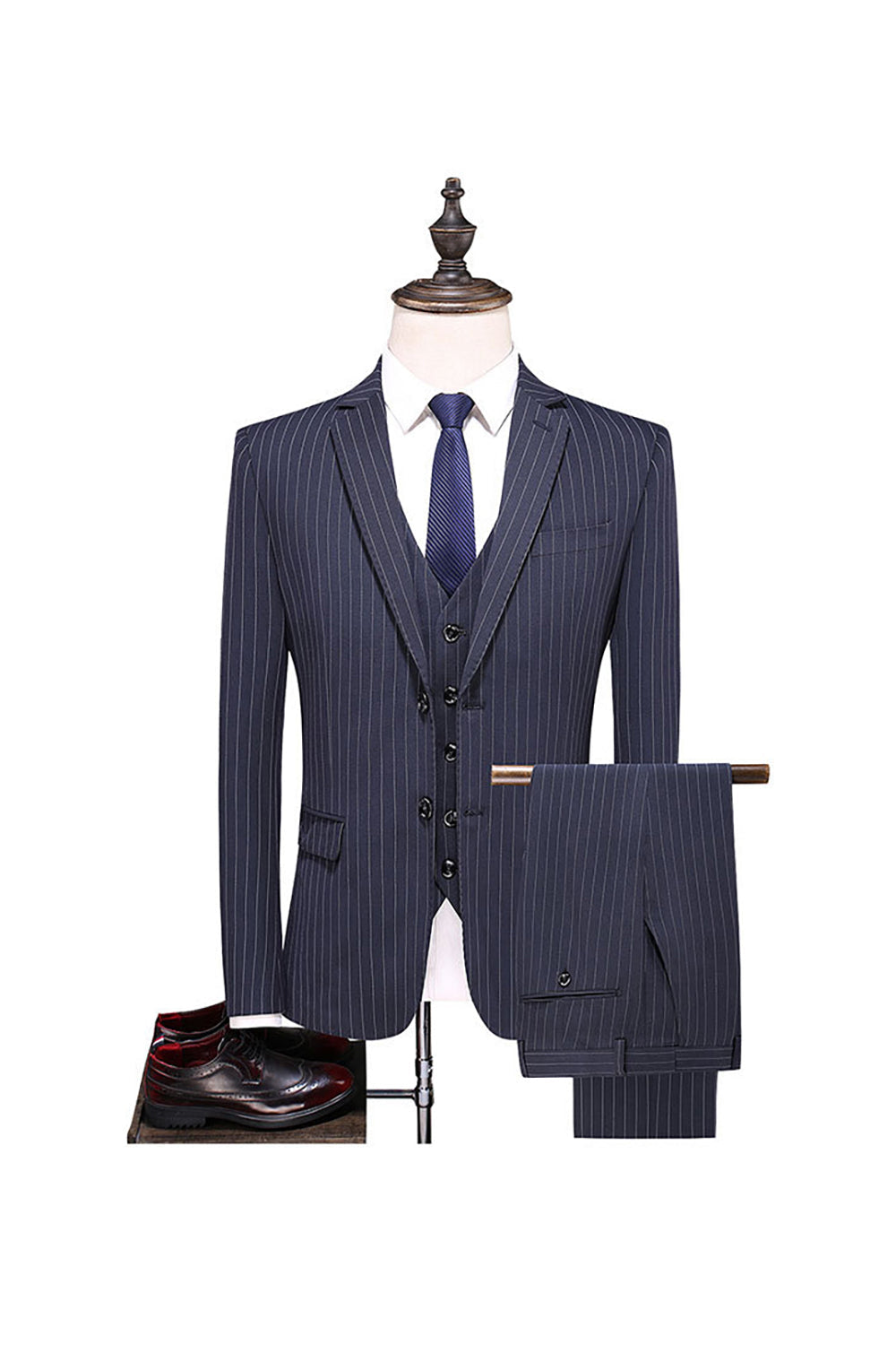 Szary Pinstripe Notched Lapel Męskie 2-częściowe garnitury