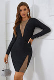 Fashion Sheath Jewel Czarna sukienka imprezowa z długimi rękawami
