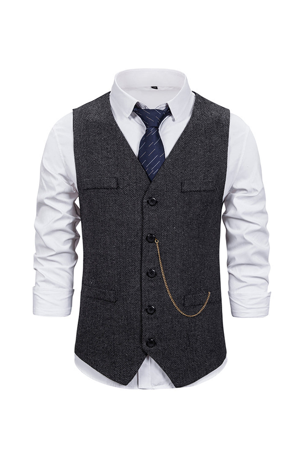 V Neck Single Breasted Męska Szara Kamizelka Casual