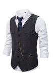 V Neck Single Breasted Męska Szara Kamizelka Casual