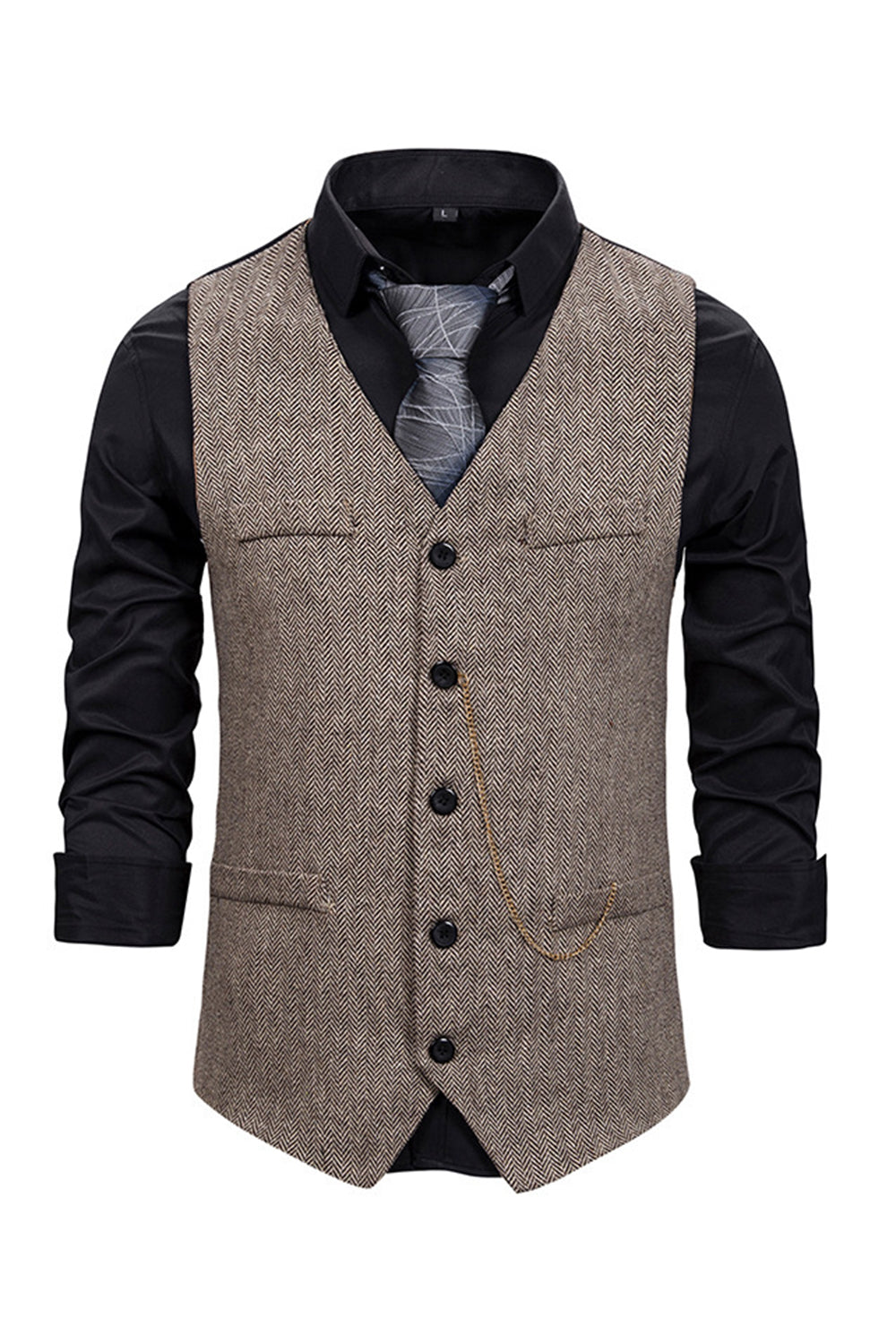 V Neck Single Breasted Męska Szara Kamizelka Casual