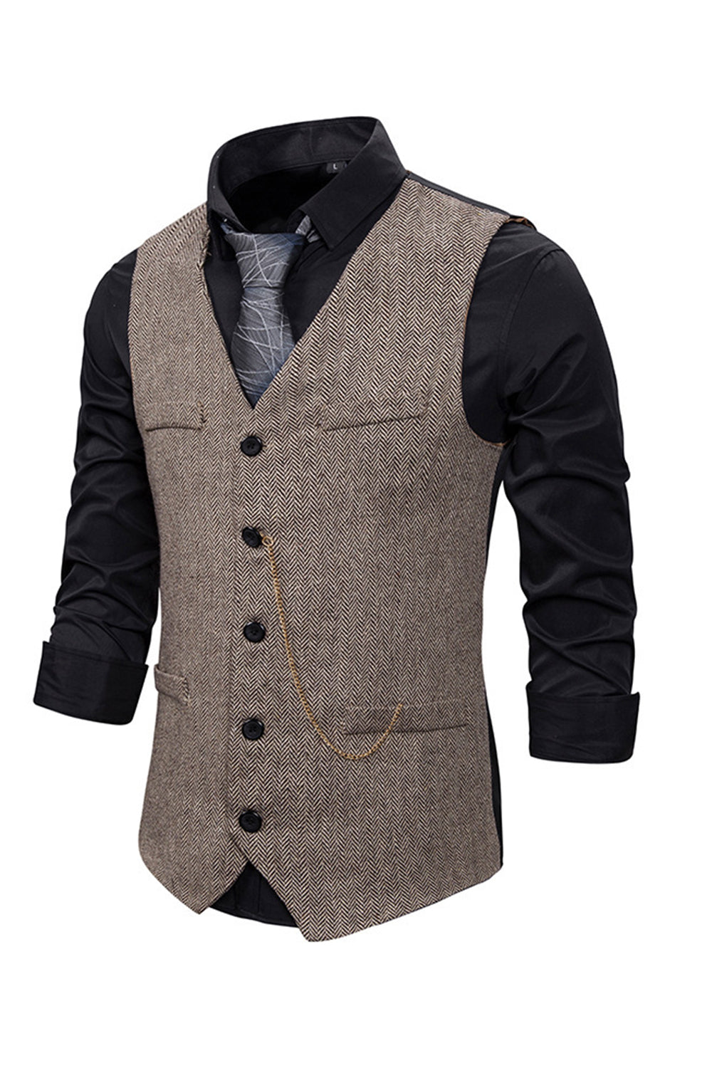 V Neck Single Breasted Męska Szara Kamizelka Casual