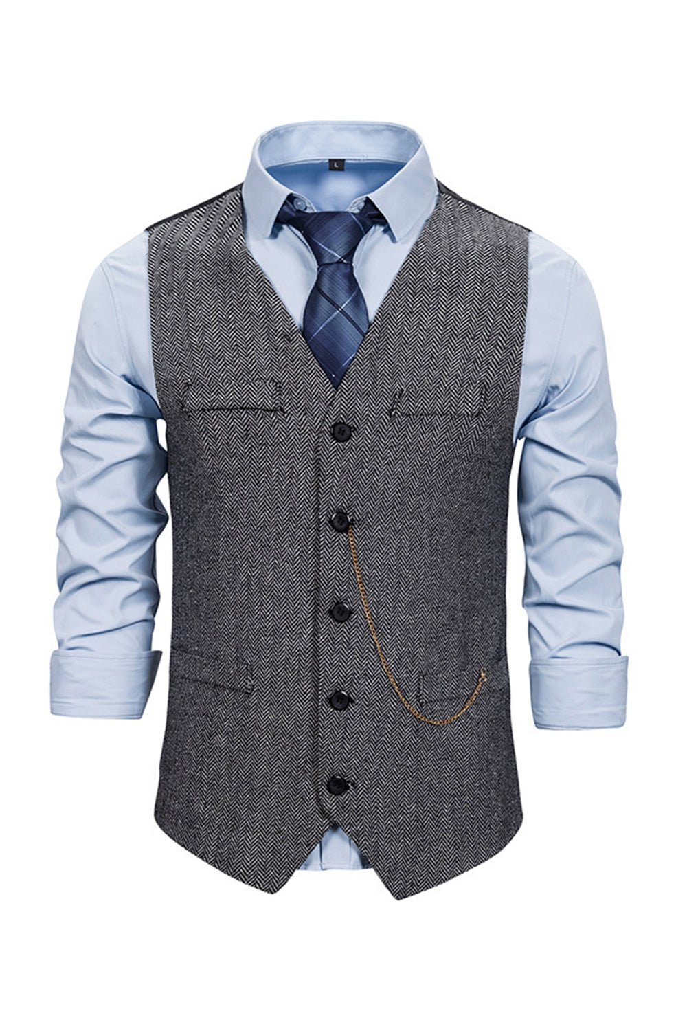 V Neck Single Breasted Męska Szara Kamizelka Casual