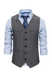 V Neck Single Breasted Męska Szara Kamizelka Casual