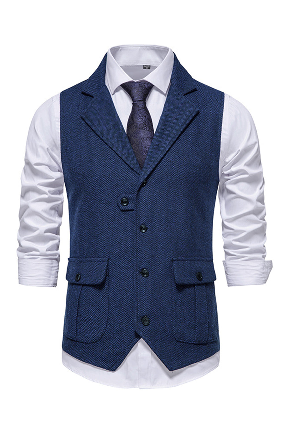 Jednorzędowa kamizelka Lapel Navy Men's Suit