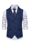 Jednorzędowa kamizelka Lapel Navy Men's Suit
