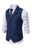 Jednorzędowa kamizelka Lapel Navy Men's Suit