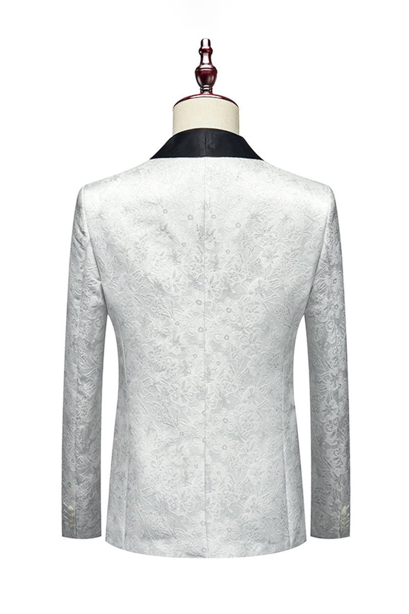 Załaduj obraz do przeglądarki galerii, Biała żakardowa klapa szalowa 3 sztuki męskie garnitury