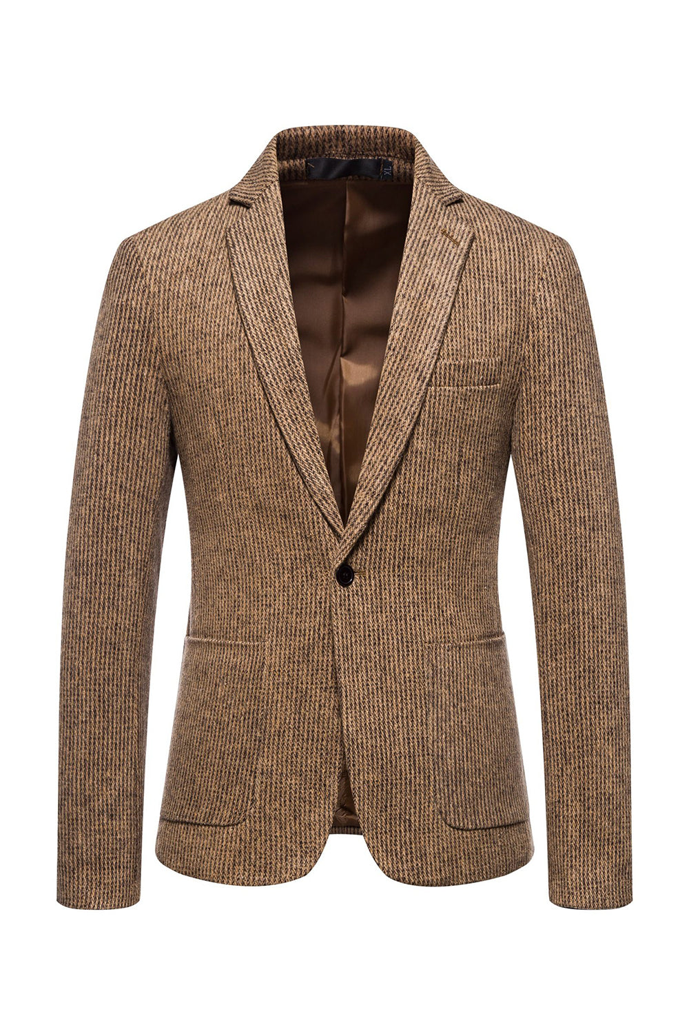 Khaki Tweed One Button Notched Lapel Męska marynarka